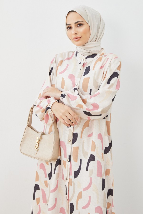 Desenli Tunik Pantolon İkili Takım - Camel