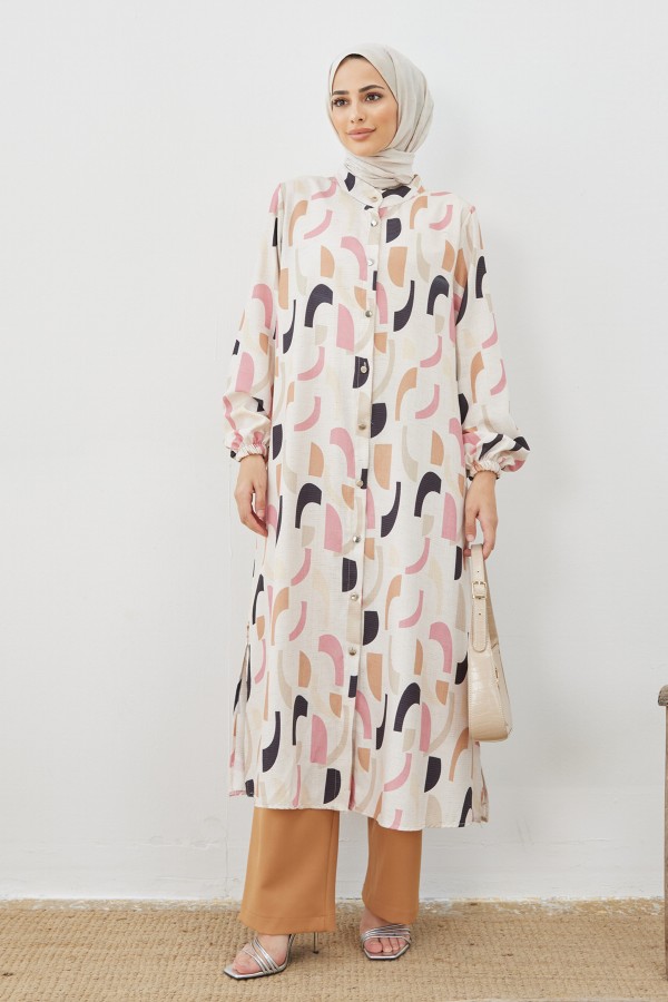 Patterned Tunic Pants Double Suit - Camel