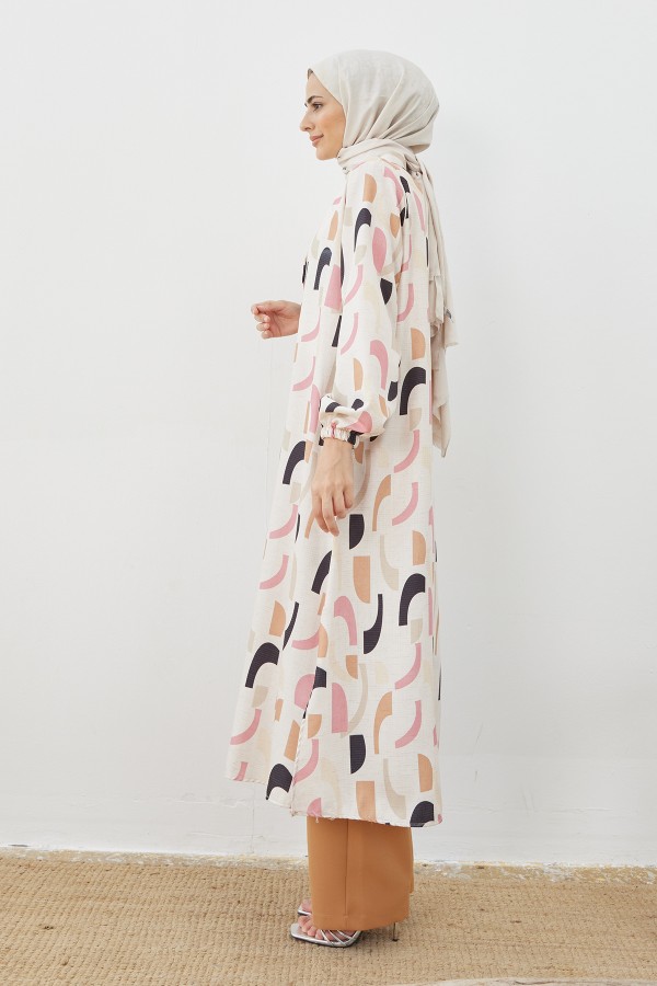 Patterned Tunic Pants Double Suit - Camel