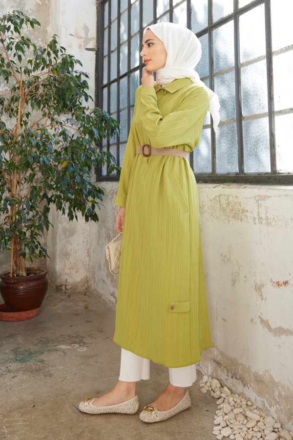 Hasır Kemerli Tunik - Yağ Yeşili