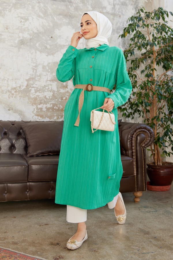 Straw Belt Tunic - Green