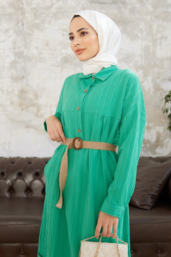 Straw Belt Tunic - Green