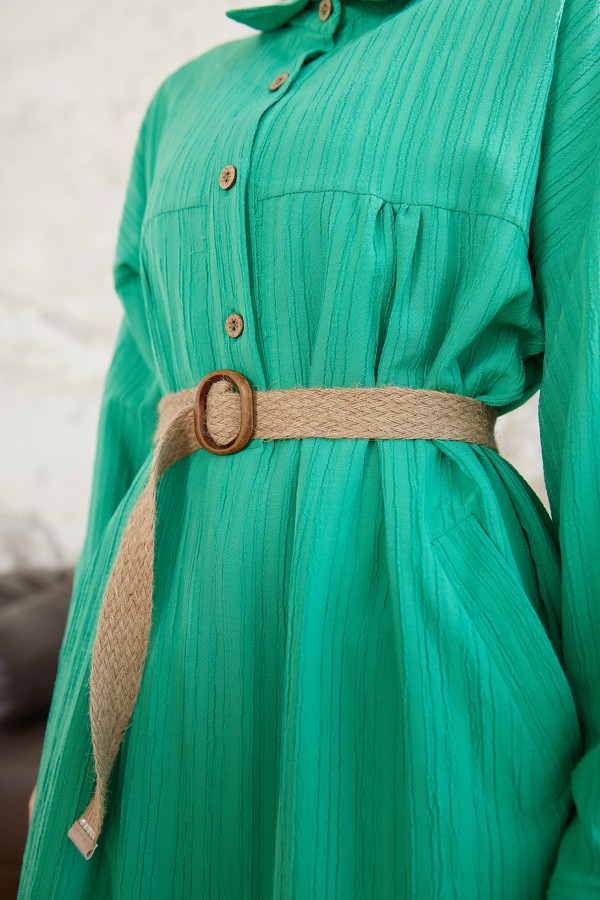 Straw Belt Tunic - Green