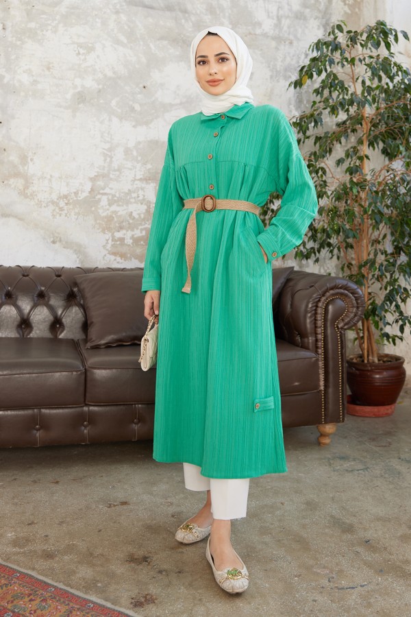 Straw Belt Tunic - Green