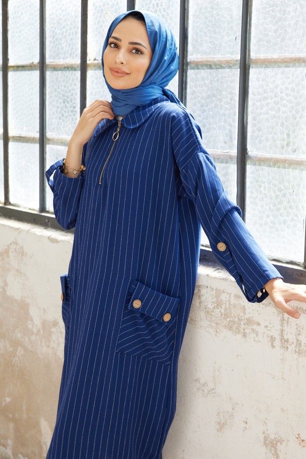 Cep Detaylı Tunik - İndigo