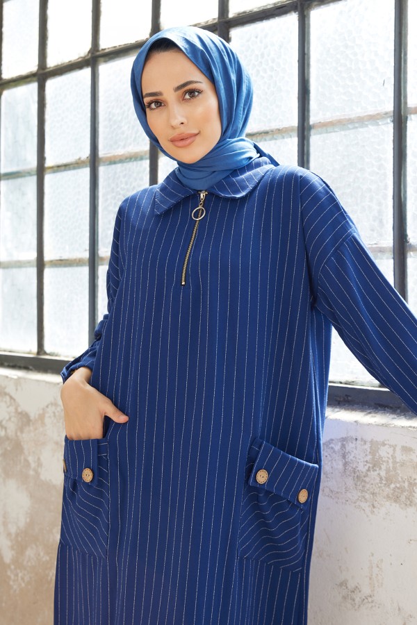 Cep Detaylı Tunik - İndigo