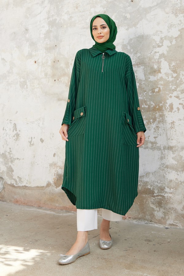 Cep Detaylı Tunik - Zümrüt