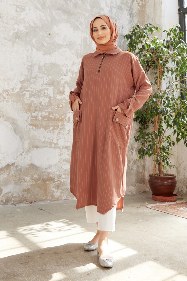 Cep Detaylı Tunik - Camel