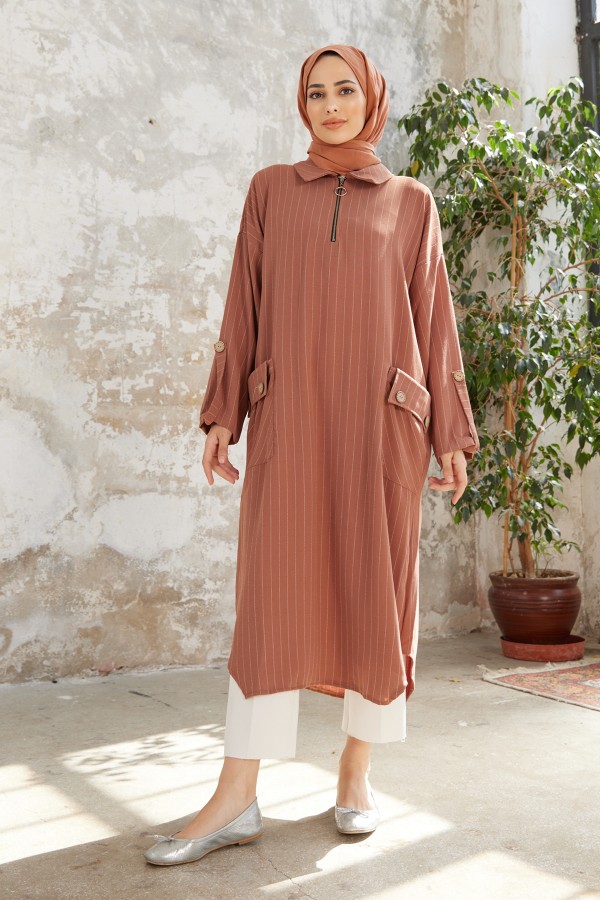 Cep Detaylı Tunik - Camel