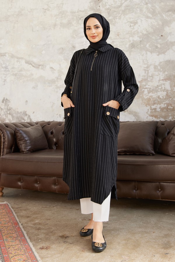 Cep Detaylı Tunik - Siyah