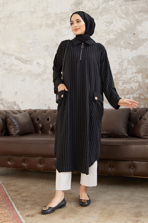 Cep Detaylı Tunik - Siyah