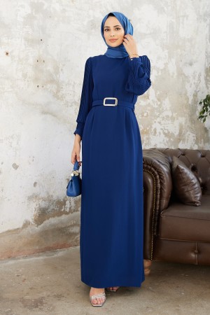 Pleated Sleeves Dress - Indigo