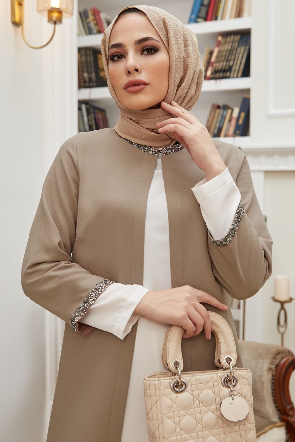 Taş Şeritli Üçlü Takım - Kahve