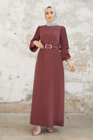 Pleated Sleeves Dress - Dried Rose