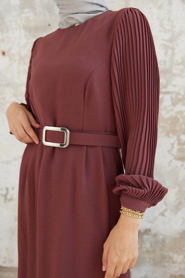Pleated Sleeves Dress - Dried Rose