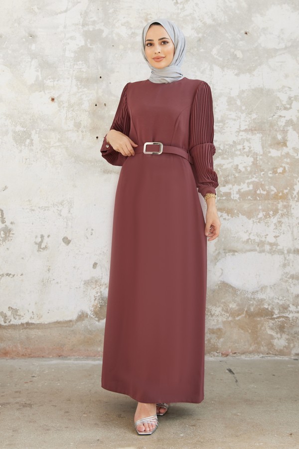 Pleated Sleeves Dress - Dried Rose