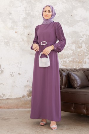 Pleated Sleeves Dress - Lilac