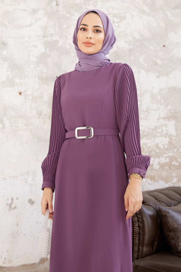 Pleated Sleeves Dress - Lilac