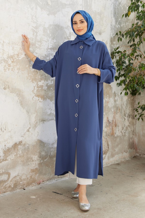 Button Detailed Long Tunic - Indigo