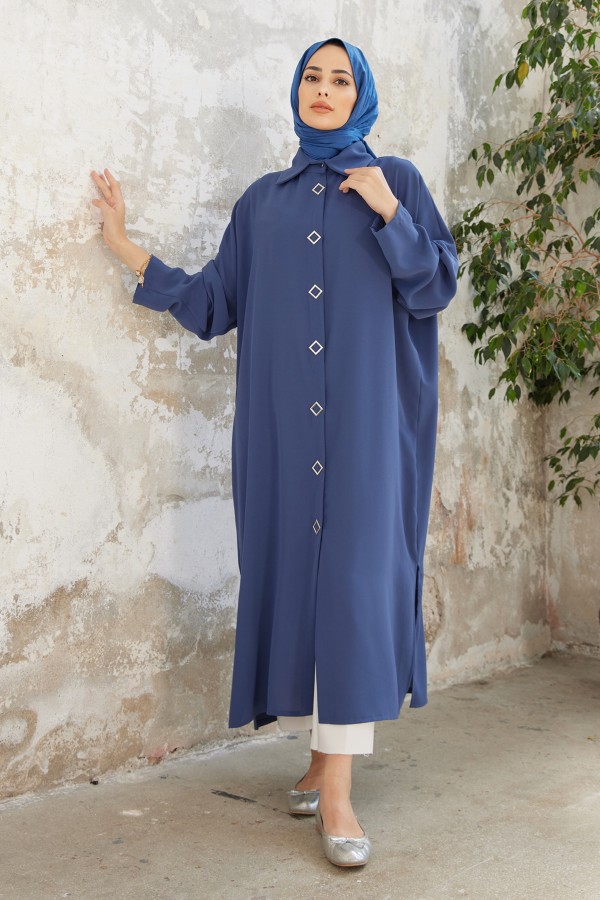 Button Detailed Long Tunic - Indigo