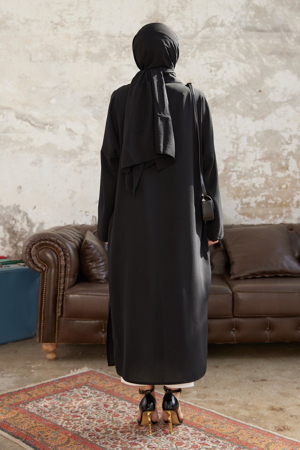 Düğme Detaylı Uzun Tunik - Siyah Düğme Detaylı Uzun Tunik - Siyah