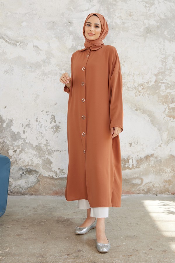 Düğme Detaylı Uzun Tunik - Camel Düğme Detaylı Uzun Tunik - Camel