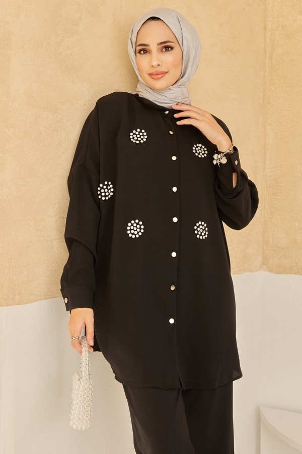 Taşlı İkili Takım - Siyah