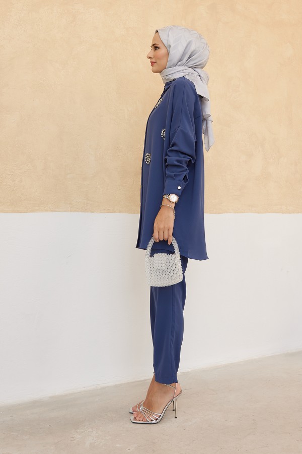 Taşlı İkili Takım - İndigo