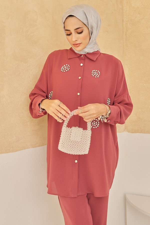 Taşlı İkili Takım - Gül Kurusu