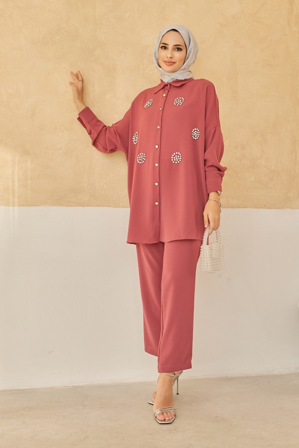 Taşlı İkili Takım - Gül Kurusu