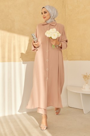 Button Detailed Long Tunic - Beige