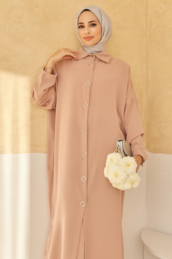 Button Detailed Long Tunic - Beige