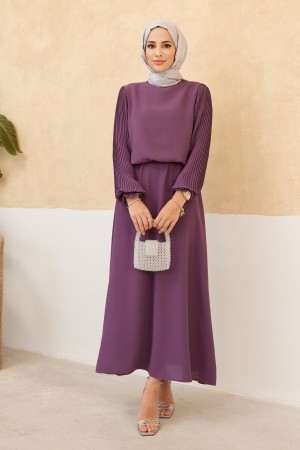 Pleated Sleeve Skirt Tunic Set - Lilac