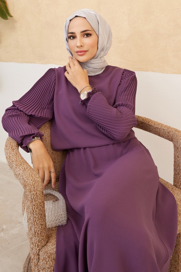 Kolları Piliseli Etek Tunik Takım - Leylak