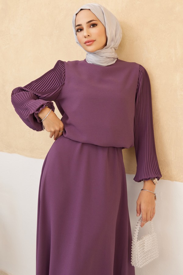 Kolları Piliseli Etek Tunik Takım - Leylak