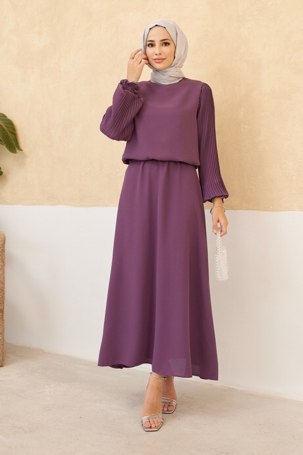 Kolları Piliseli Etek Tunik Takım - Leylak