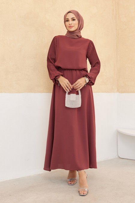 Skirt Tunic Set with Pleated Sleeves - Dusty Rose