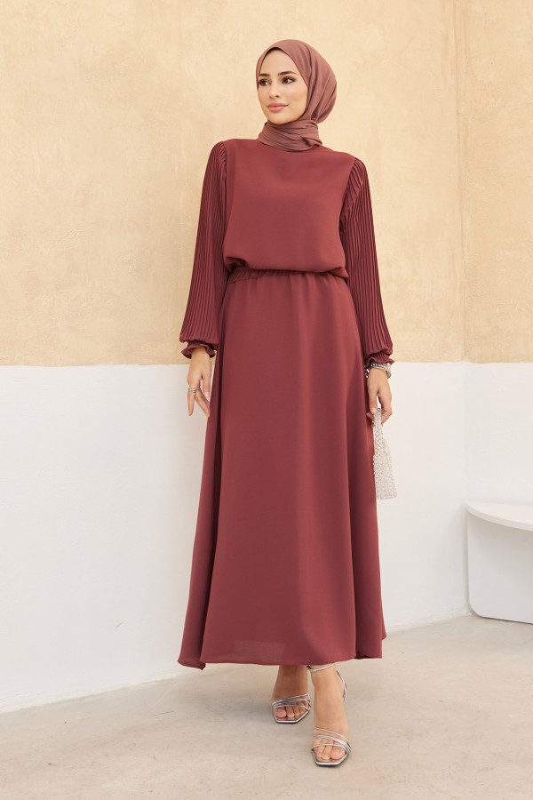 Skirt Tunic Set with Pleated Sleeves - Dusty Rose