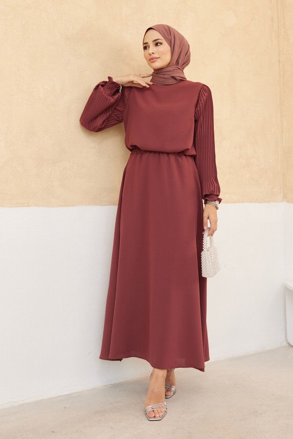 Skirt Tunic Set with Pleated Sleeves - Dusty Rose