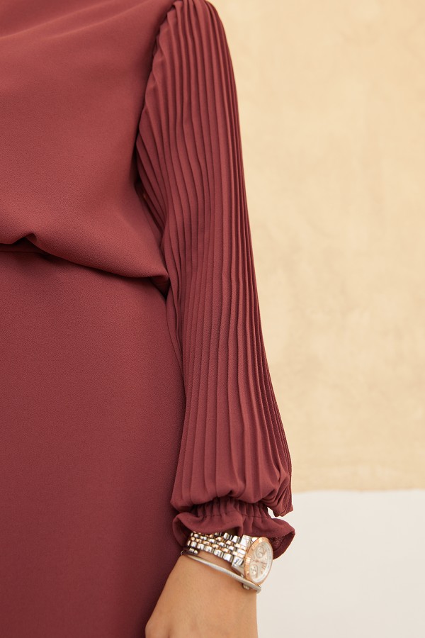 Skirt Tunic Set with Pleated Sleeves - Dusty Rose