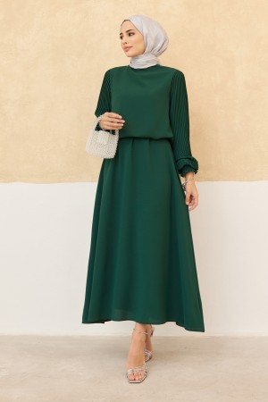 Skirt Tunic Set with Pleated Sleeves - Emerald
