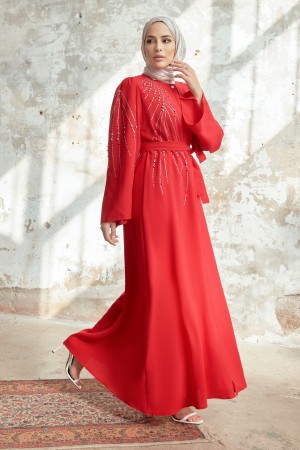 Viona Stone Abaya - Red