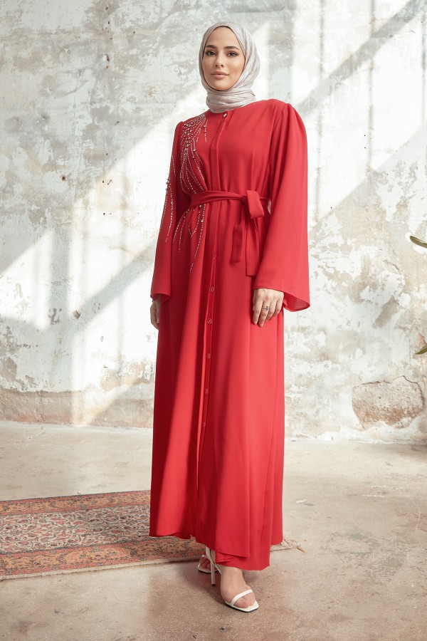 Viona Stone Abaya - Red