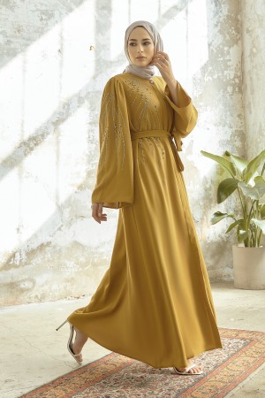 Viona Stone Abaya - Oil Green