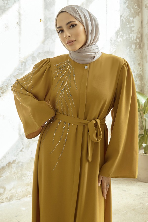 Viona Taşlı Abaya - Yağ Yeşili