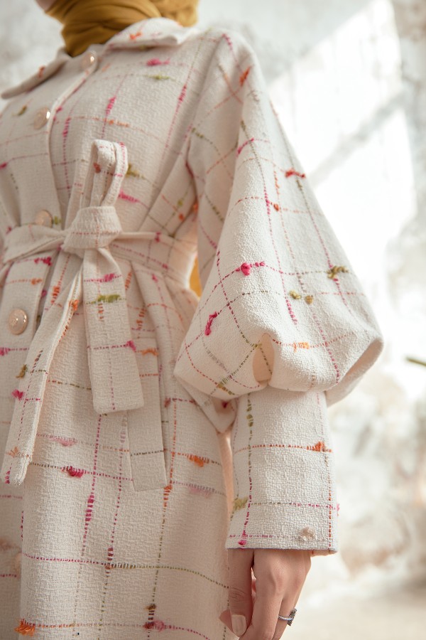 Balon Kol Kaban - Ekru Fuşya Çizgili