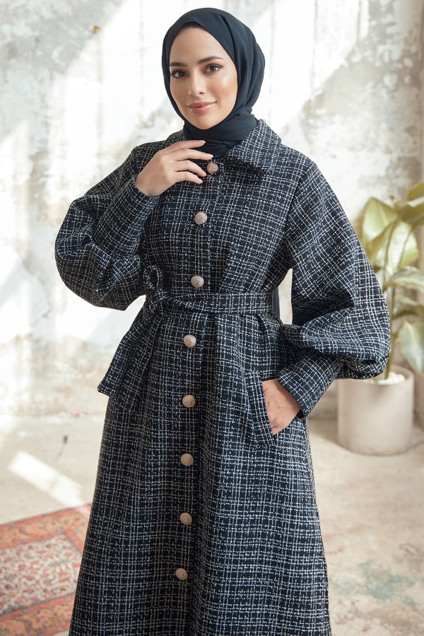 Balon Kol Kaban - Siyah Gri Çizgili