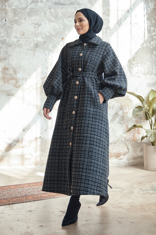 Balon Kol Kaban - Siyah Gri Çizgili