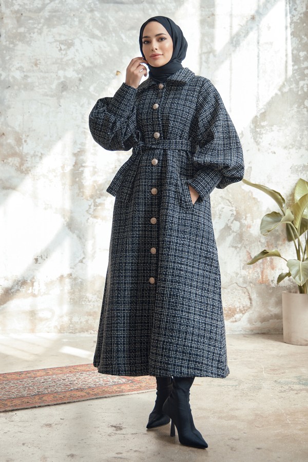 Balon Kol Kaban - Siyah Gri Çizgili