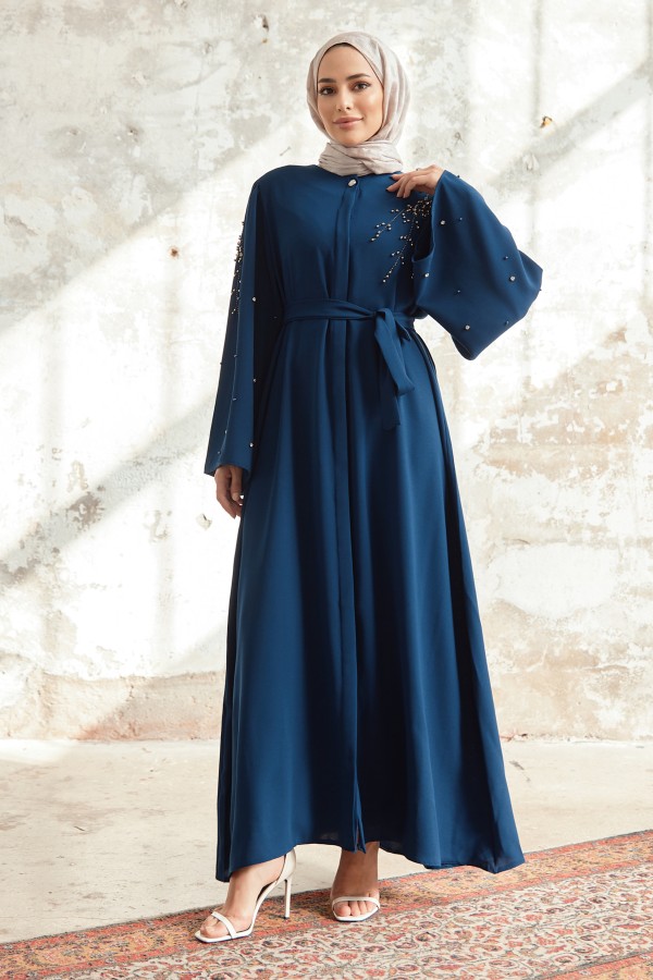 Lena İşleme Detaylı Abaya - İndigo